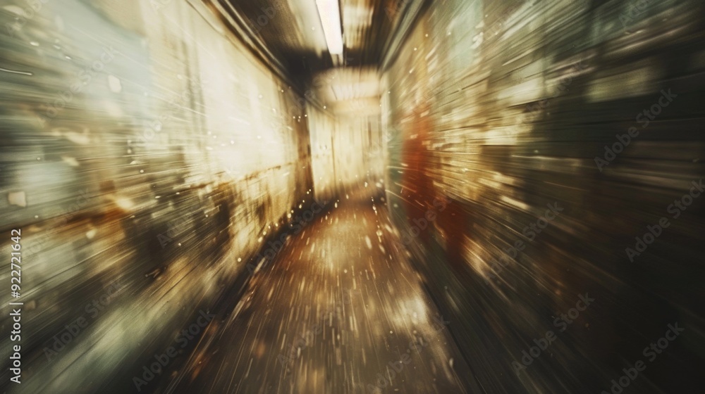 Poster a blurry image of a train moving along a railroad track, ideal for use in illustrations about transp