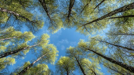 Obraz premium A photograph of looking up at the canopy in an endless forest