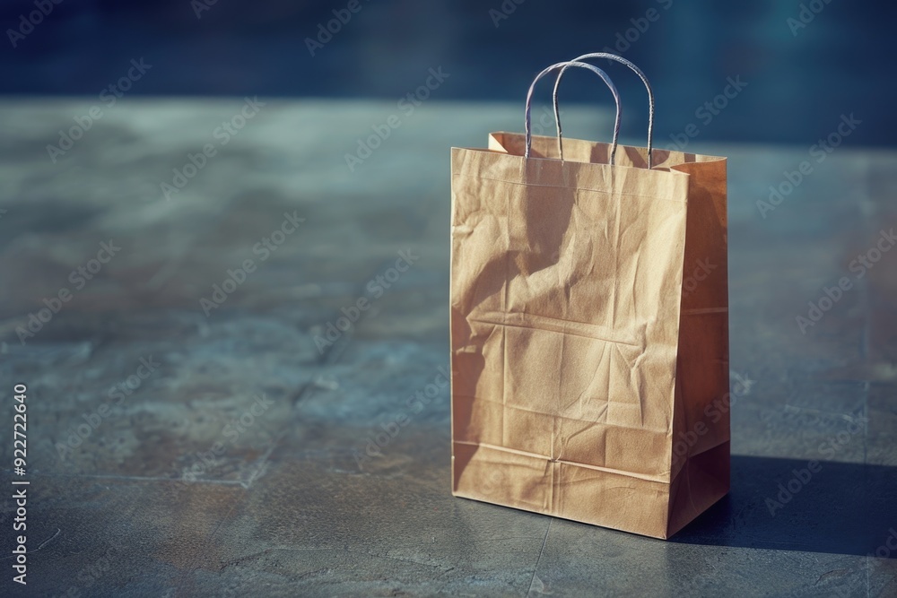Poster a simple brown paper bag sitting on a table, waiting for contents to be placed inside