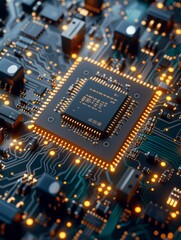 Obraz premium AI. Circuit board. Technology background. Central Computer Processors CPU concept. Motherboard digital chip. Tech science background. Integrated communication processor