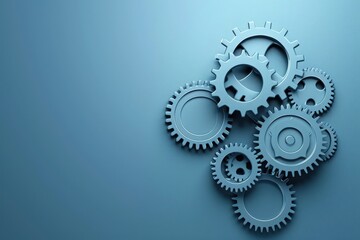 Gears of various sizes are arranged to symbolize automation and efficiency, sitting against a smooth, solid background.