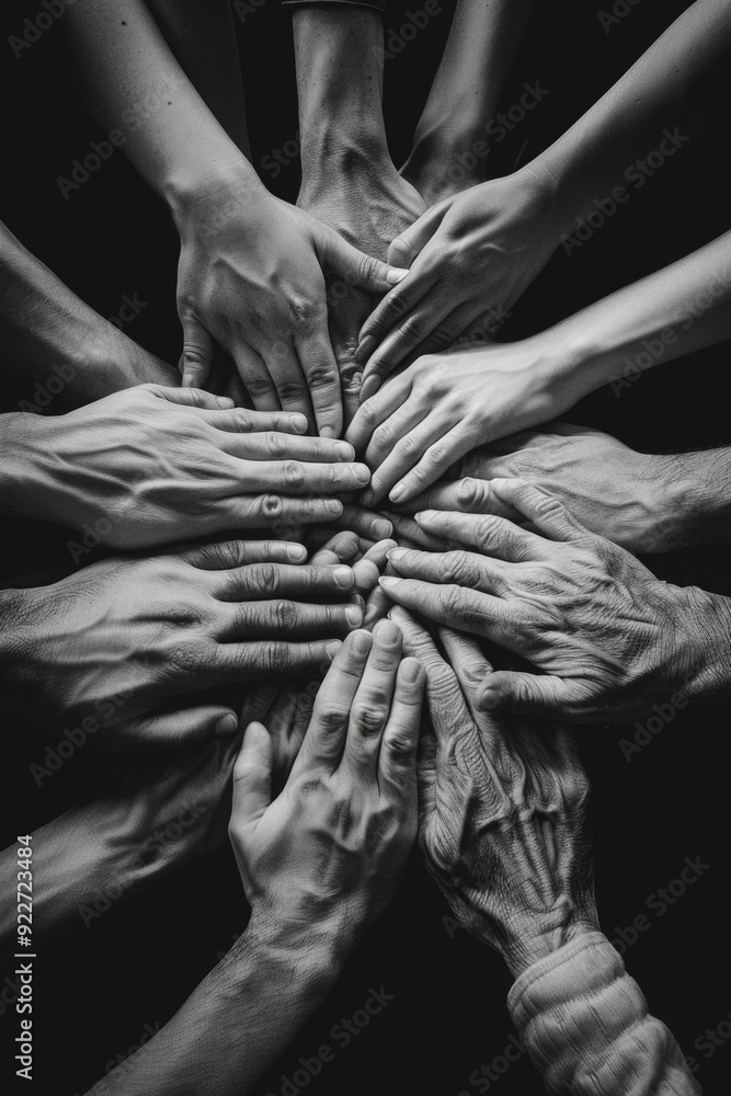 Aufkleber people forming a circle and clasping hands, perfect for unity or teamwork concepts