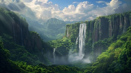 Fototapeta premium Majestic waterfall cascading into a lush valley