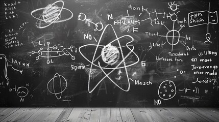 school formulas on the blackboard with empty table