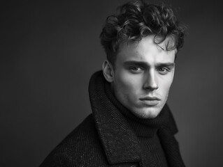 Obraz premium Black and white portrait of a male model in a studio setting