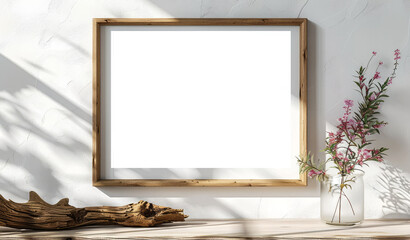 Canvas Mock-up, horizontal wooden framed poster Mockup, artwork template