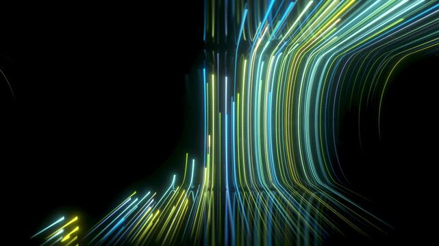 neon color lines stripes light rays path glowing. Seamless 3D animation for titles or logo colorful tail 2 type