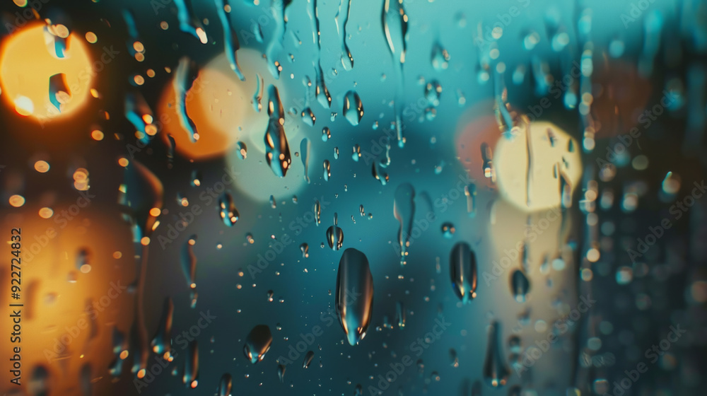Poster macro view of rain drops on a window