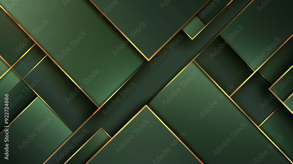 Poster abstract background with green and gold geometric diagonal square modern minimal luxury pattern hori