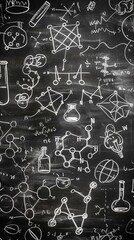 school formulas on the black chalkboard