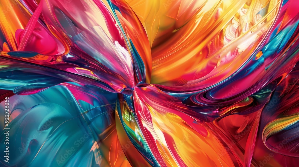 Poster bold abstract art with vibrant colors and dynamic shapes, creating an energetic visual impact