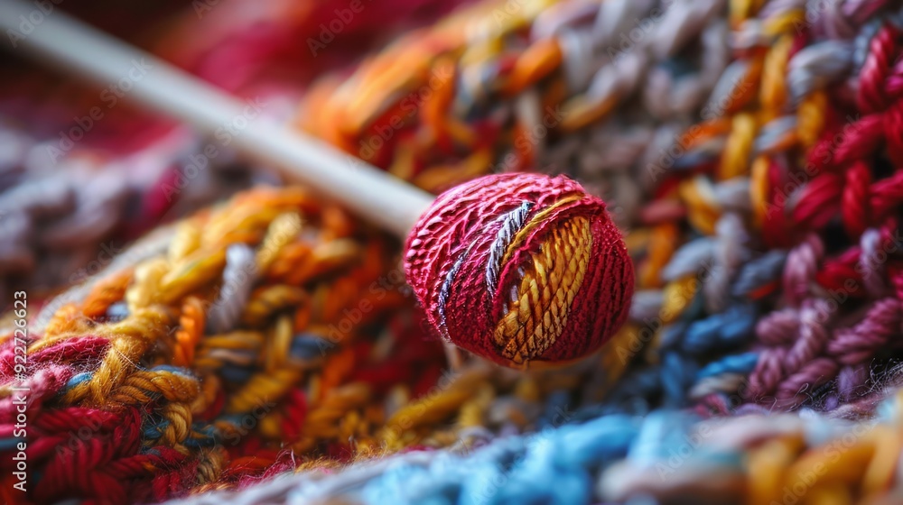 Poster close-up of intricate knitting patterns in progress, showcasing texture and skill