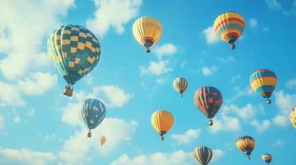 Obraz premium Colorful hot air balloons floating in the blue sky with white clouds