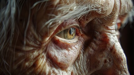 Emotional close-up of an elderly person displaying deep wisdom and life experience