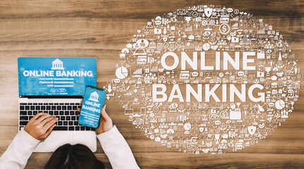 Online Banking for Digital Money Technology Concept. Graphic interface showing money transfer on...