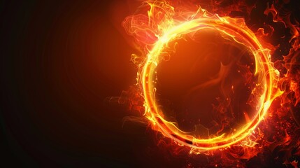 Fire circle frame. Flame light ring background. Ignite round fiery with glow and burn border effect. Red magic flare and hot spark wheel energy template.
