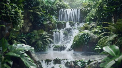 Hidden jungle waterfall surrounded by greenery