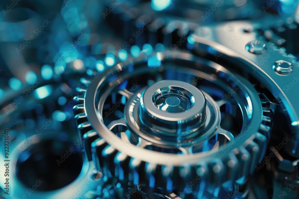 Poster a detailed image of interlocking gears and machinery