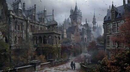Obraz premium Renaissance cityscape with anime aesthetics