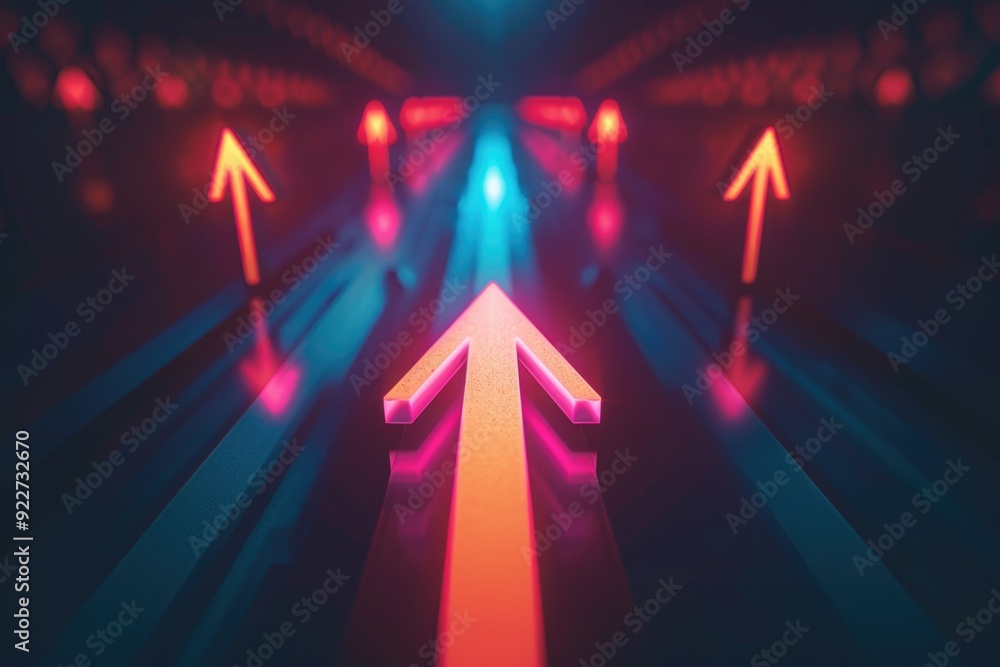Poster An arrow points upwards in the center of a tunnel, providing guidance and direction