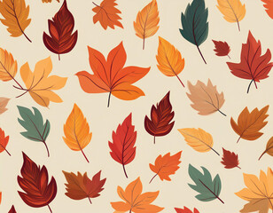 Fototapeta premium Minimalist Falling Leaves Pattern Autumn Hues on Neutral Background Design