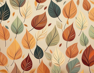 Obraz premium Minimalist Falling Leaves Pattern Autumn Hues on Neutral Background Design
