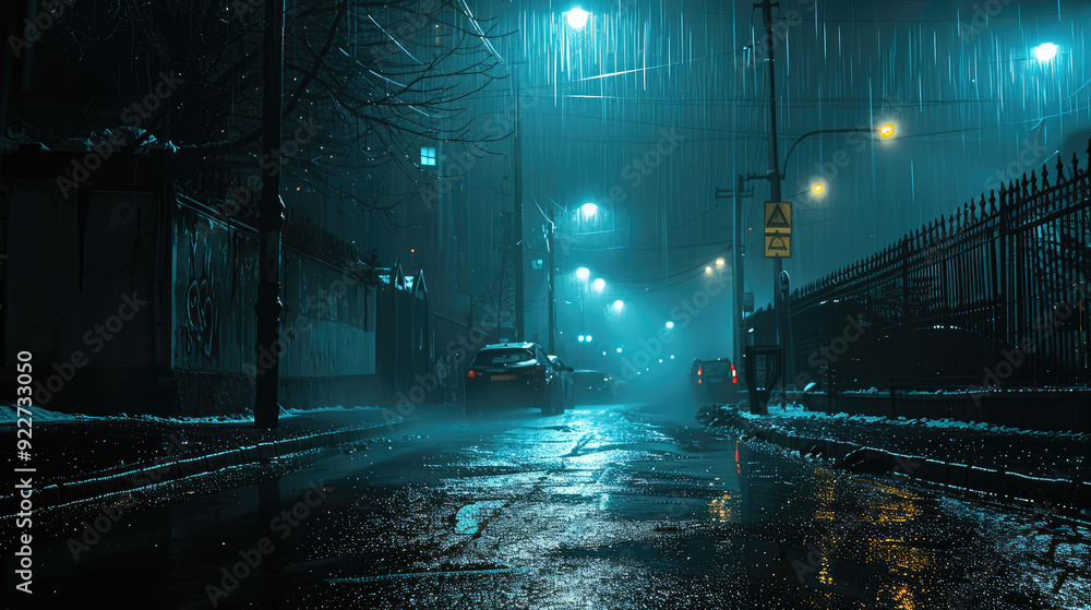 Poster city at night in a mysterious and scary environment in a horror. generative ai.