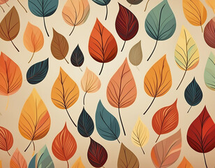 Fototapeta premium Minimalist Falling Leaves Pattern Autumn Hues on Neutral Background Design
