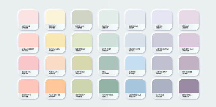 Pastel colors set with hex codes. Trendy color palette vector