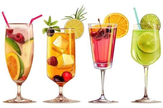 Four colorful drinks served in glasses, perfect for party or event use