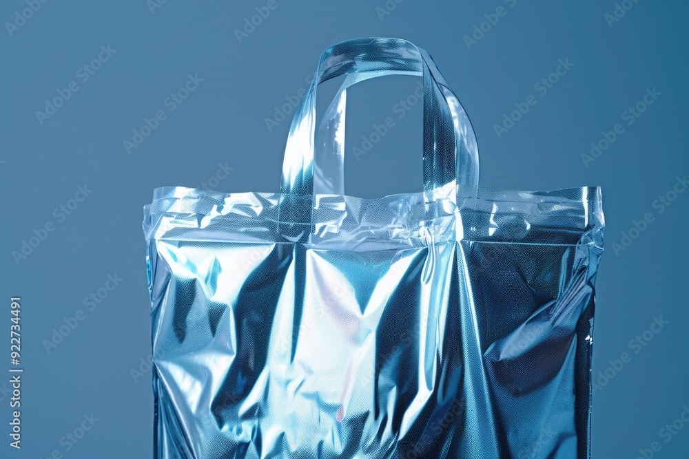 Poster A metallic bag sits on top of a table with a simple design