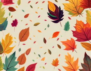 Fototapeta premium Minimalist Falling Leaves Pattern Autumn Hues on Neutral Background Design