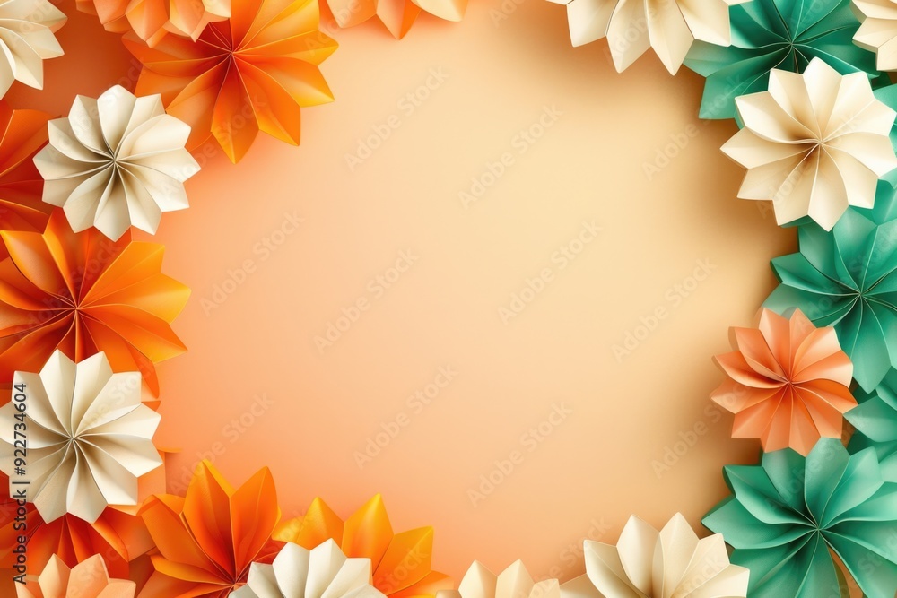 Poster paper flowers arranged in a circle on a vibrant orange background, perfect for adding a pop of color