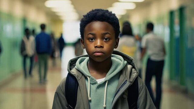 Teenage boy at a school serious face 