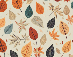 Minimalist Falling Leaves Pattern Autumn Hues on Neutral Background Design