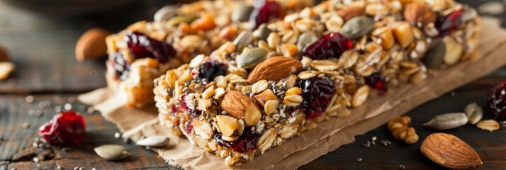 photo of homemade granola energy bars with wholesome ingredients like figs, oatmeal, almonds