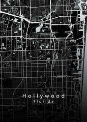 Minimalist black map of Hollywood, Florida – A modern map print highlighting infrastructure of the city, useful for tourism purposes

