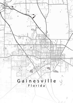 Minimalist white map of Gainesville, Florida &ndash; A modern map print highlighting infrastructure of the city, useful for tourism purposes
