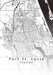 Fototapeta premium Minimalist white map of Port St. Lucie, Florida – A modern map print highlighting infrastructure of the city, useful for tourism purposes