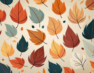 Minimalist Falling Leaves Pattern Autumn Hues on Neutral Background Design