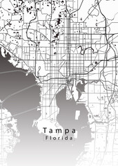 Minimalist white map of Tampa, Florida – A modern map print highlighting infrastructure of the city, useful for tourism purposes
