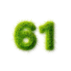 Grass letter 61 isolated on transparency background. Lawn texture alphabet with numbers on...