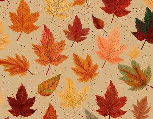 Obraz premium Minimalist Falling Leaves Pattern Autumn Hues on Neutral Background Design