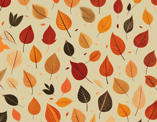 Obraz premium Minimalist Falling Leaves Pattern Autumn Hues on Neutral Background Design