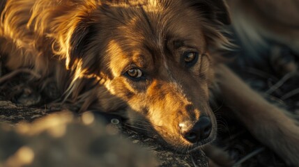 Fototapeta premium A close-up shot of a dog resting on the ground