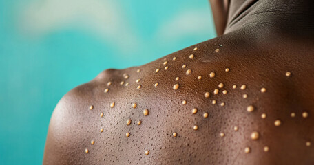Fototapeta premium Close up of a black persons back covered in monkeypox rash. Generative ai image