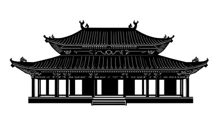 Buddhist temple with large pagoda, ornamental roof, and serene courtyard, vector illustration art