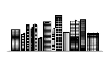 Obraz premium High-rise buildings with reflective glass facades, varying heights, geometric designs, vector illustration art