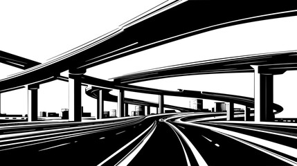 Complex of highways and overpasses connecting city parts, vector illustration art