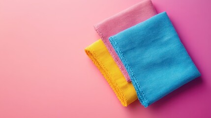 Vibrant cloths in multiple colors on a pink background